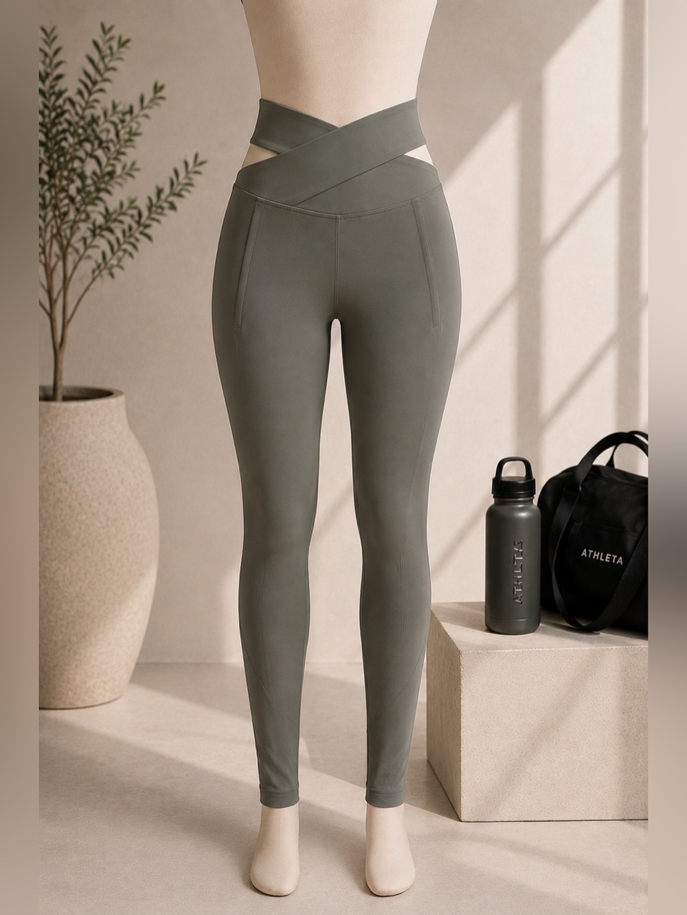 Athleta Salutation Stash Wrap Tight Leggings XS Pockets Gray